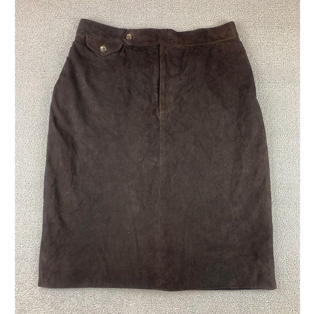 Vintage RALPH Ralph Lauren Women 14 Dark Brown Suede Pencil‎ Skirt